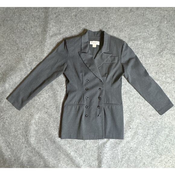 Vintage 80s LEW MAGRAM Blue Gray Double Breasted Blazer Jacket Coat Suit USA 4 - Picture 4 of 9